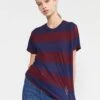 CYNTHIA ROWLEY Printed Stripes Tee -Cynthia Rowley Shop Striped Tee Maroon Blue 3