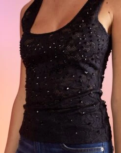 CYNTHIA ROWLEY Crystal Lace Mesh Tank Top -Cynthia Rowley Shop blacklace5