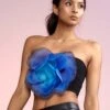 CYNTHIA ROWLEY Organza Flower Bandeau Top -Cynthia Rowley Shop blkfloraltop34