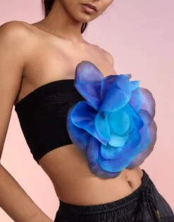 CYNTHIA ROWLEY Organza Flower Bandeau Top -Cynthia Rowley Shop blueflower2