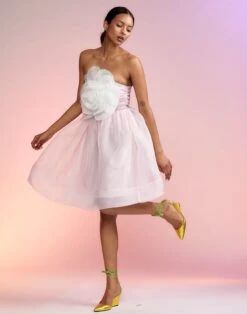 CYNTHIA ROWLEY Organza Flower Strapless Dress -Cynthia Rowley Shop lightponkdress5