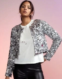 CYNTHIA ROWLEY Sequin Cropped Cardigan