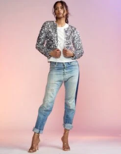 CYNTHIA ROWLEY Sequin Cropped Cardigan -Cynthia Rowley Shop silverjacket2