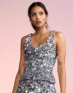 CYNTHIA ROWLEY Silver Sequin Embellished Tank -Cynthia Rowley Shop silvertop8