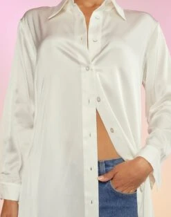 CYNTHIA ROWLEY Silk Charmeuse Shirt Dress -Cynthia Rowley Shop whitesilk6